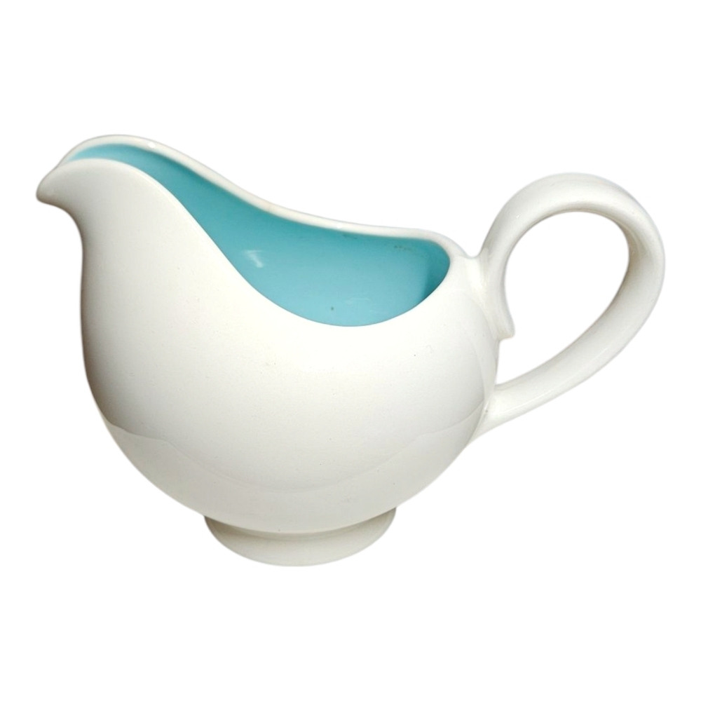 Vintage Gravy Boat Off White Pottery Aqua Inside 1960s Retro